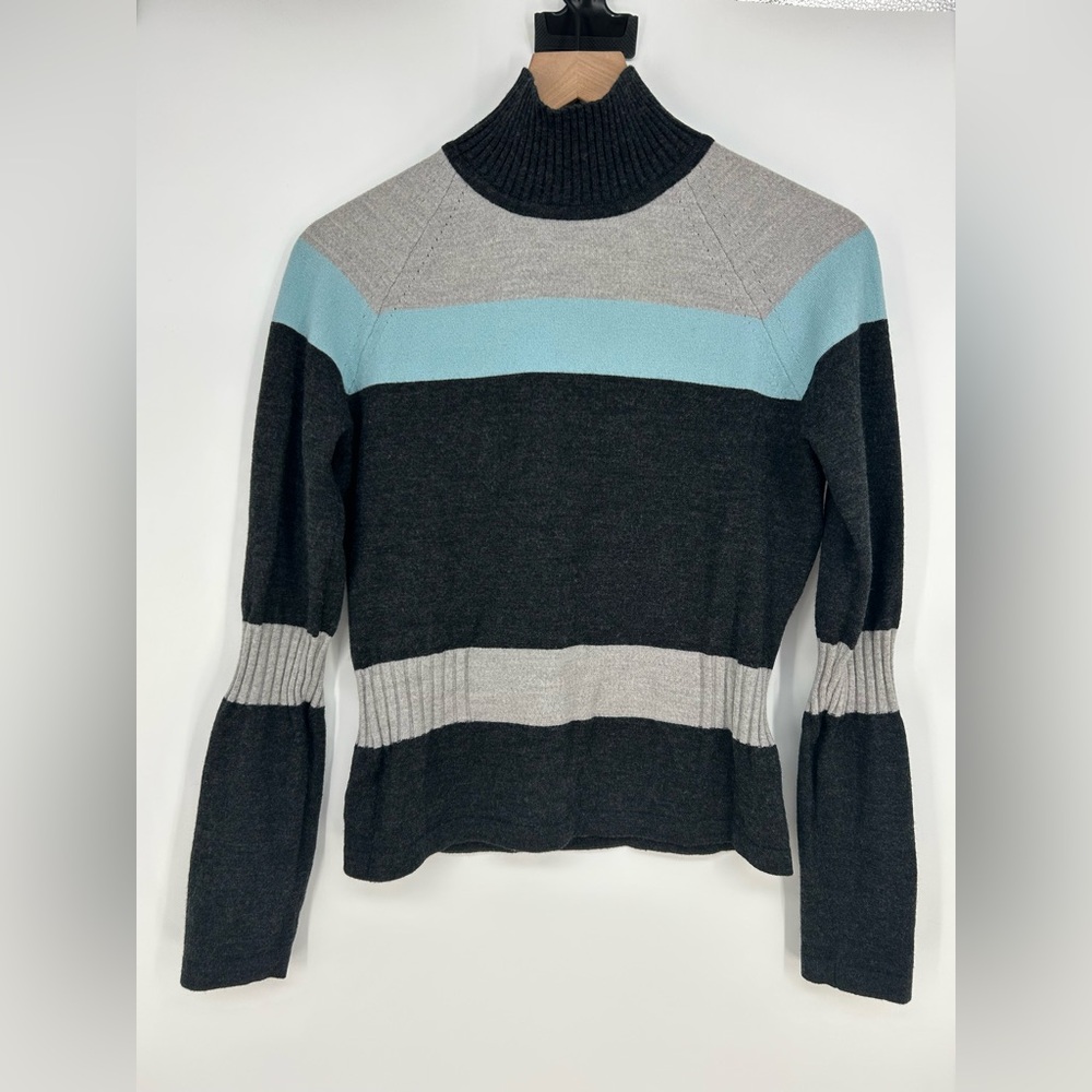 J.Crew Striped Ribbed Mock Turtleneck Merino Wool Blend Mock Neck Sweater-Medium